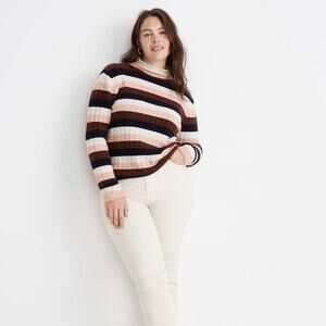 Madewell Striped Evercrest Turtleneck Sweater in Coziest Yarn Wool Alpaca Size M